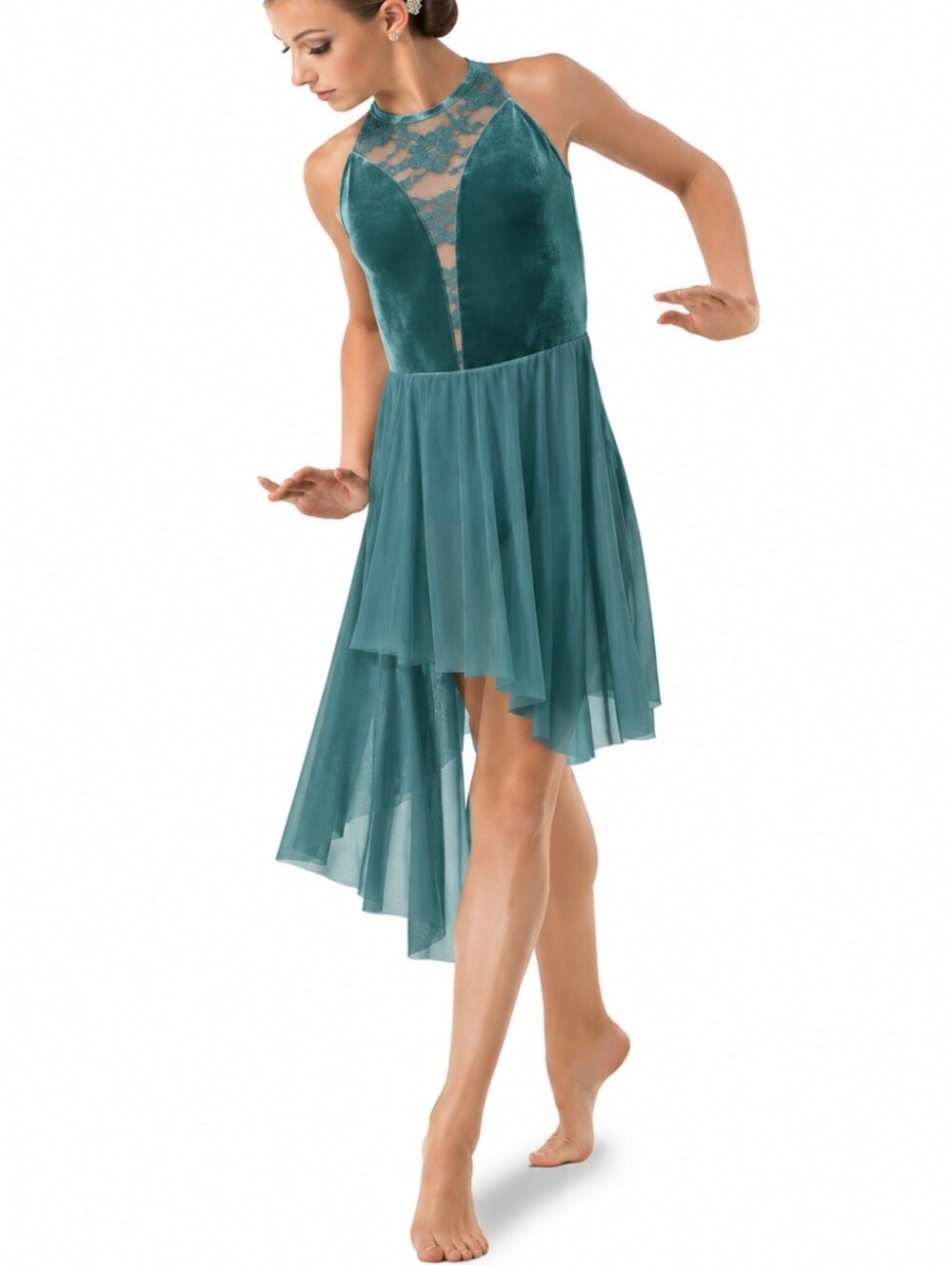 Weissman Teal Lyrical Dance Costume Dress Adult Medium Fairycore Ballet  Velvet